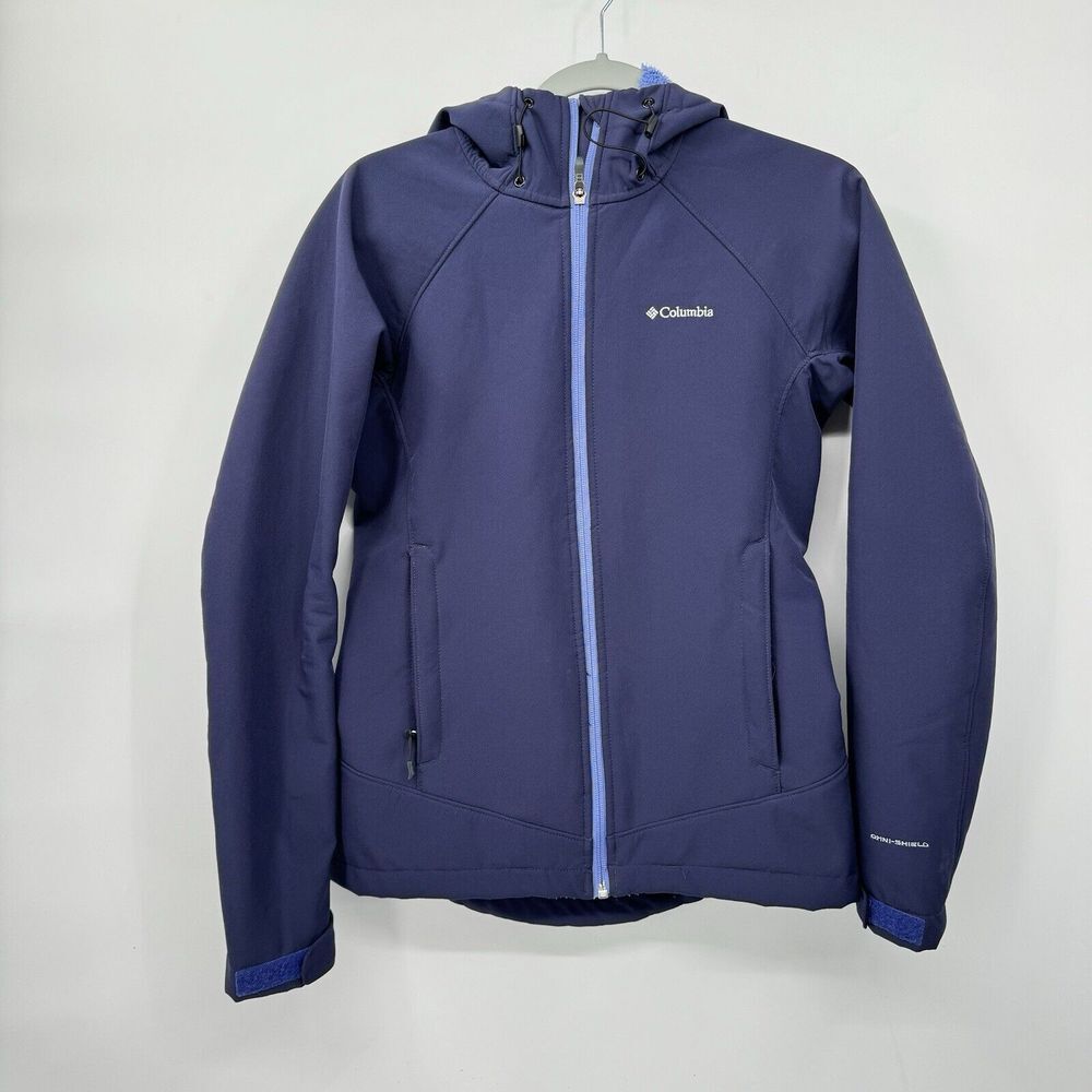 Columbia S Softshell Jacket Womens Navy Blue Omni-Shield Fleece Lined Hooded